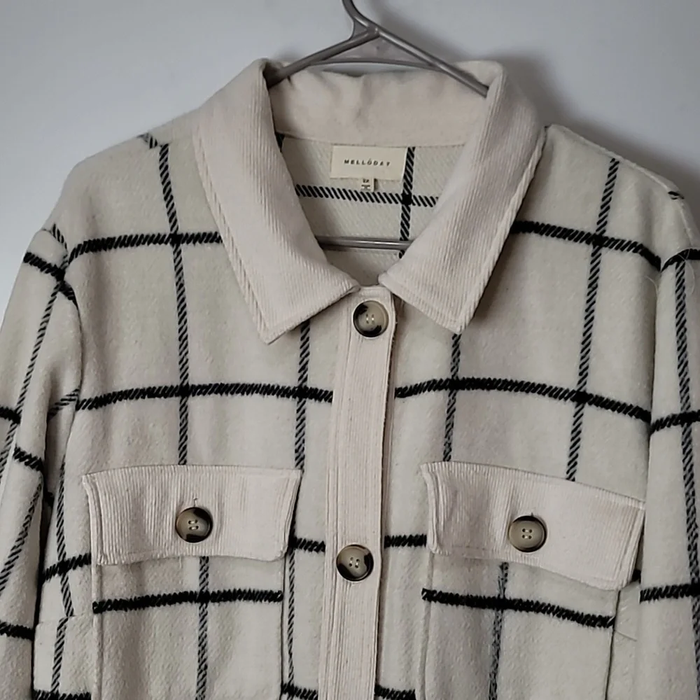 Nordstrom Melloday Ivory & Black Grid like patternJacket with Side Seam Pockets - Picture 6 of 16